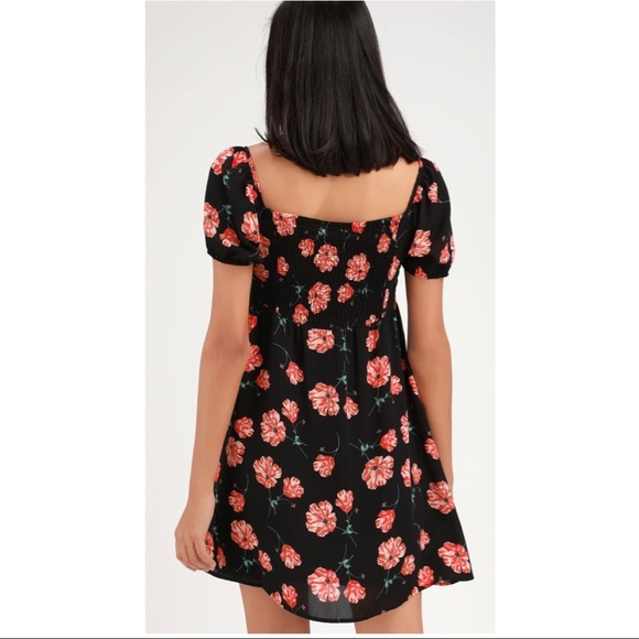Black floral print tie front mini dress - Picture 2 of 5
